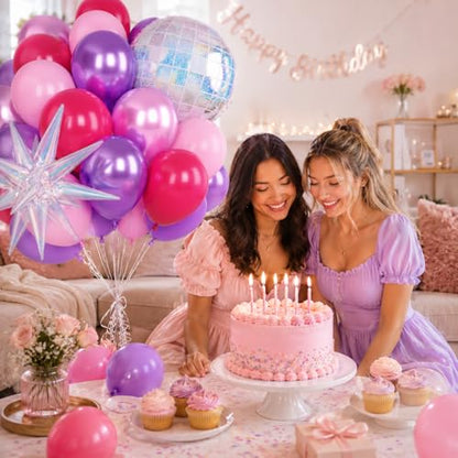 K-Pop Music Balloons, Pink Purple Balloon Iridescent Disco Foil Balloons - color: Purple and Pink, size: 30PC