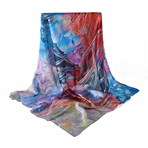 100% Mulberry Silk Scarf-Printed or Solid Color 35” Square Large Silk Hair Head Wrap Scarf With Gift Box Package - color: Style 44