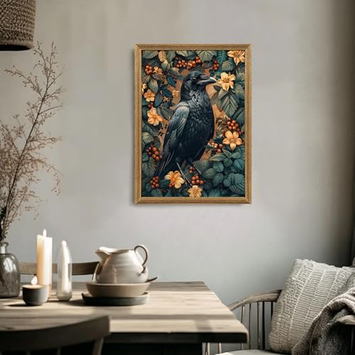 ICHZUMW Framed William Morris Raven Dark Academia Canvas Wall Art 16x24 In - color: Dark Raven, size: 24"L x 16"W
