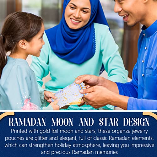 Shappy 50 Pieces Eid Mubarak Favor Moon Star Organza Bags Drawstring Sheer Mesh Latern Muslim Ramadan Tulle Jewelry Candy Gift Pouches for Party Wedding Supplies Decoration gold