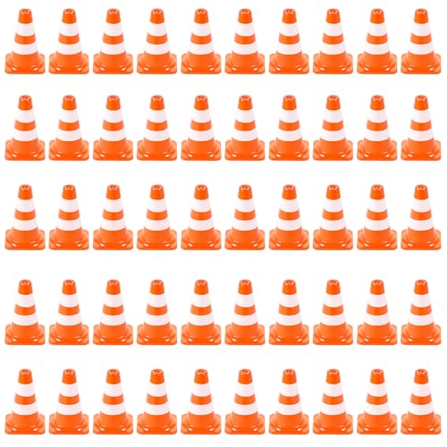 Mini Traffic Signs 50pcs Miniature Traffic Cones Barricades Signs Traffic Scene Roadblock Cones Road Sign Models Early Educational Cognitive Safety Cones for Street Signs Training Party Sports