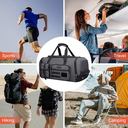 WITZMAN Travel Duffel Bags for Men Large Carry On Weekender Overnight Bag 3 in 1 Backpack with Shoe Compartment （B693 Silvery Grey) - color: Silvery Grey