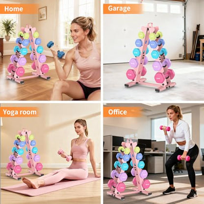 TomCare 6-Tier|5-Tier|4-Tier|2-Tier Dumbbell Rack Stand Only for Home Gym | Stable A-Frame, Fits 5–35 lb Dumbbells, Protective Padded Cradles, Adjustable Feet, Easy-Carry Handle (Stand Only) - color: Pink, size: 5 Tier