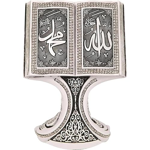 Modefa Islamic Decor - Eid Gifts for Women - Muslim Decorations for Home Islamic Art - Islamic Table Decor Showpiece Quran Open Book (Allah/Muhammad - White, Medium) - color: Allah/Muhammad - White, size: Medium