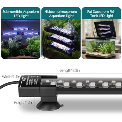 hygger Dual-Channel Controller Submersible Aquarium LED Light, 24/7 Mode Full Spectrum Hidden Fish Tank Light with 3 Rows Beads 7 Colors Auto On Off, Adjustable Timer Brightness (3)