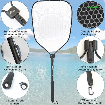 GOODCAT Fly Fishing Net, Bass Trout Landing Net, Folding Fishing Nets Fresh Water, Safe Fish Catching or Releasing, Fly Fishing net Magnetic Release - color: B:Square-Extend Length 32.5"