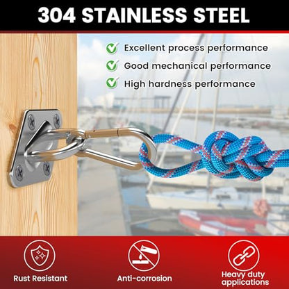 sprookber 304 Stainless Steel Pad Eye Snap Hooks, M8 Heavy Duty Ceiling Hook, 1200 lb Capacity Hammock Swing Hanging kit, Plant Hangers, Marine Hardware Staple Hook Loop with Screws, Set of 8 | Hanging Kit with Screws for Hammock Chair Swing, Yoga Gym Equ