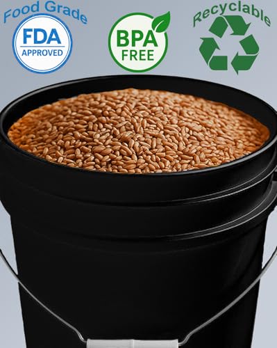 5-Gallon Bucket Only – No Lid Included, Made in USA, Food Grade BPA Free Plastic, Heavy Duty Multi-Use, Metal Handle with Grip, Stackable Storage – Black, 3 Pack - color: Black, size: 3