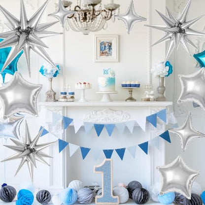 Silver Star Balloons,16Pcs 22/18/10 Inch Birthday Graduation Decorations - color: Silver