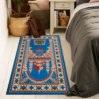 Muslim Prayer Rug Turkish Islamic Prayer Mat Thick Praying Carpet Janamaz Sajjadah Namaz Seccade Arabic Prayer Rug for Eid Ramadan - color: Blue-1