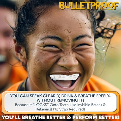Bulletproof MMA & Boxing Mouth Guard: Thinnest Most Breathable Mouthguard! | 3X Stronger for Fighting: Boxing, Martial Arts, Muay Thai, Taekwondo, Sparing, Jiu Jitsu etc. Men & Women. Braces Option too! - color: Clean White, size: FIGHTING