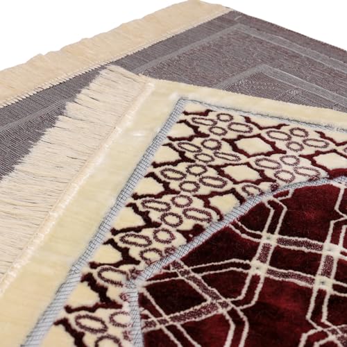 Velvet Muslim Prayer Rug Set with 99 Beads - Brown - color: Brown
