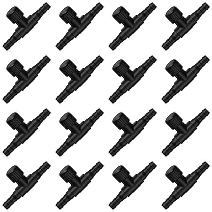 Honoson 30 Pieces Aquarium Air Control Valve T Shaped Air Pump Control Valves Single Way Plastic Flow Regulator for 4 mm Hose Line Tubing Connector(Black) - color: Black