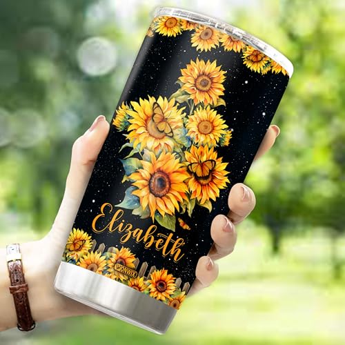 Personalized Inspirational Gifts for Women 20oz Stainless Steel Insulated Sunflower Coffee Cup Travel Mug Tumbler with Lid Gift for Mom Wife Daughter Christmas Birthday Mother's Day Valentine - color: Sunflower