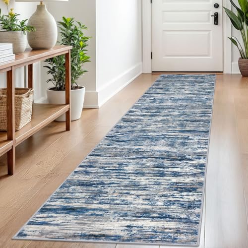 SIILOOM 2x8 Washable Runner Rug, Non Slip Soft Area Rug for Hallway Kitchen - color: Navy Blue/Gray/Neutral/Multi, size: 2' x 8' (Runner)