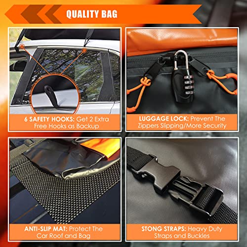 MeeFar Car Roof Bag XBEEK Rooftop top Cargo Carrier Bag Waterproof 15 Cubic feet for All Cars with/Without Rack, Includes Anti-Slip Mat, 8 Reinforced Straps, 6 Door Hooks, Luggage Lock - size: 15 Cubic Feet