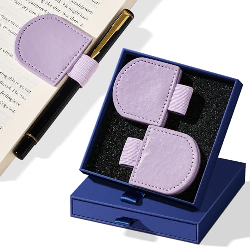 2-Pack PU Leather Magnetic Bookmarks with Pen Holder, Purple - color: Round-purple