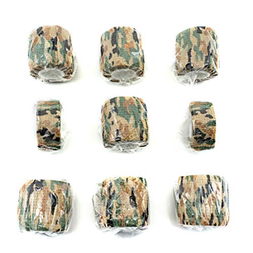 FRESINIDER 9 Rolls Self Adhesive Wrap Athletic Tape Gauze, Breathable Elastic Cohesive Bandage for Sports Injury & Pet (7 Pcs 2" x 5 Yards + 2 Pcs 1" X 5 Yards) (German Woodland Camo) - color: German Woodland Camo