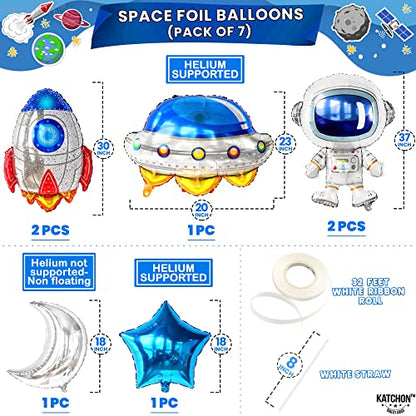 KatchOn, Big Silver Moon Balloon and Star Balloons - 22 Inch, Pack of 13 | Astronaut Space Balloons Set | Silver Star Balloons for Space Birthday Decorations | Space Birthday Decorations
