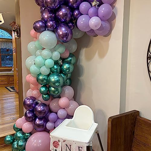 인어 파티 풍선 세트, 60팩 30.5cm(12인치) 메탈릭 퍼플 핑크 그린 블루 라텍스 풍선 여아용 인어 생일 파티 장식, 베이비 샤워, 생일, 바다 아래 파티 장식 - color: 블루 퍼플 인어
