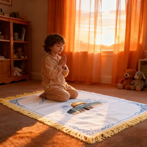 Tissting Cotton Prayer Mat with Tassels - Portable Meditation Rug for Adults Kids, Soft Non Shedding Fabric with Traditional Design for Home Travel Use