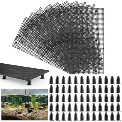 10pcs Plastic Egg Crate Grip Bottom Fish Tank Isolation Board Egg Crate Tray Panel Fish Tank Divider 60pcs Aquarium Board Support Kits - size: 8pcs 11.8X5.9 Inch and 60pcs support feet