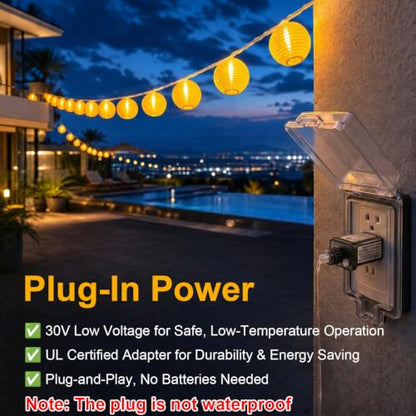 StarryEver Lantern String Lights Outdoor Plug in, 40Ft Connectable Warm White & White Lantern Lights with Remote Control, 40 LEDs String Lights Outdoor for Patio Balcony Garden Bedroom - size: 40ft warm white+white