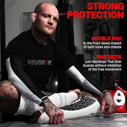 Revgear Superlite Light Weight Leather Shin Guards | for Martial Arts and MMA - color: White, size: X-Large
