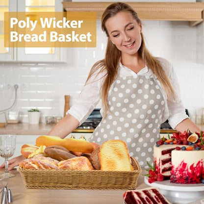 Eccliy 6 Pack Wicker Bread Baskets Woven Serving Basket, 19 Inch | Poly Wicker Storage for Gift, Rectangle Rattan Display Trays for Bread Food Vegetables Fruit Snacks Tabletop Restaurant Home - size: 19 Inch