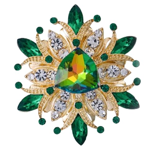 Rhinestone Sunflower Brooch Pin Red Pink Flower Brooch Stylish Crystal Brooch Elegant Clothing Hat Bag Accessories Jewerly for Women - color: Green2