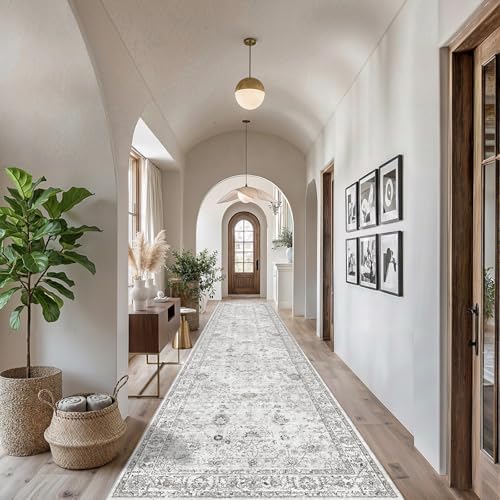 Grey Floral Hallway Runner Rug for Kitchen Bathroom - color: Grey/White, size: 2'6" x 14' (Rectangular)