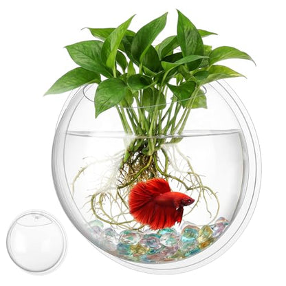 iplusmile Wall Mounted Fish Bowl - 9 Inch Round Acrylic Betta Fish Tank, Hanging Bubble Vase for Plant Propagation & Home Office Wall Decorations - size: 9 Inch