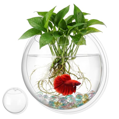 iplusmile Wall Mounted Fish Bowl - 9 Inch Round Acrylic Betta Fish Tank, Hanging Bubble Vase for Plant Propagation & Home Office Wall Decorations - size: 9 Inch