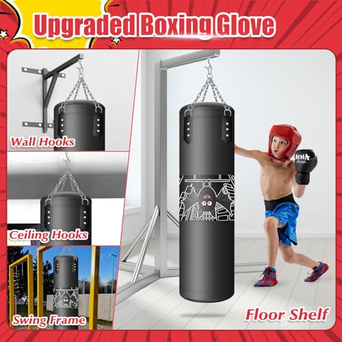 YORWHIN Punching Bag for Kids, 2.7FT Hanging Boxing Bag with Boxing Gloves, Kids Boxing Set Kickboxing Bag for Youth Boxing Karate Muay Thai Kick Taekwondo Training - style: Bats