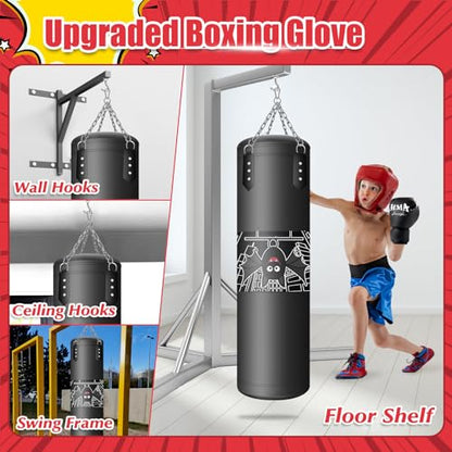 YORWHIN Punching Bag for Kids, 2.7FT Hanging Boxing Bag with Boxing Gloves, Kids Boxing Set Kickboxing Bag for Youth Boxing Karate Muay Thai Kick Taekwondo Training - style: Bats