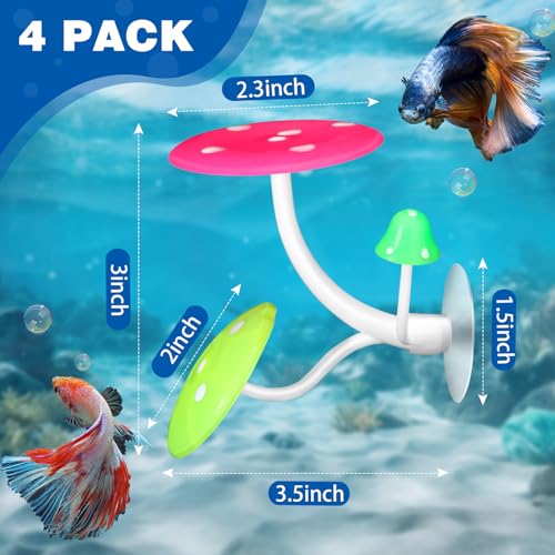 Boao 4 Pieces Betta Fish Tank Accessories Betta Leaf Hammock Pad Simulating The Natural Habitat for Tank Aquarium Spawning Grounds Breeding Resting Bed(Mushroom) - style: Mushroom