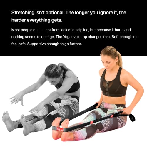 YogaEVO Stretching Strap with Loops for Physical Therapy — Yoga Strap & Resistance Band in One — Flexibility & Back Recovery — HD Video Routines Included - color: Black