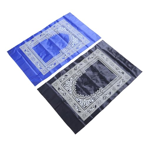 Tnfeeon Islamic 2 Pack Travel Prayer Rug with Compass Water Proof Reusable Nylon Portable Mat for Umrah Pilgrimage Black Blue