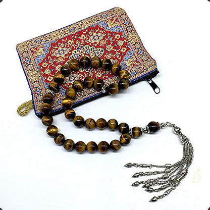 Design Tiger Eye Stone Series Worry Beads - Prayer Tesbih-Tasbih-Tasbeeh-Misbaha-Masbaha-Subha-Sebha-Sibha-Rosary (Big 12 mm-33 Beads) - color: Big Beads -12 mm-33 Beads-