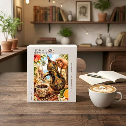 Arabic Coffee Islam Jigsaw Puzzle - 500 Pieces Wooden Puzzle for Adults, Wall Art Gift, Finished Size: 20 x 15 Inch - color: Arabic Coffee - 500 Pieces