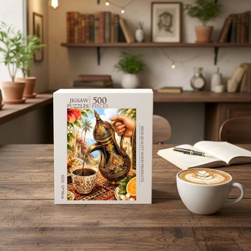 Arabic Coffee Islam Jigsaw Puzzle - 500 Pieces Wooden Puzzle for Adults, Wall Art Gift, Finished Size: 20 x 15 Inch - color: Arabic Coffee - 500 Pieces