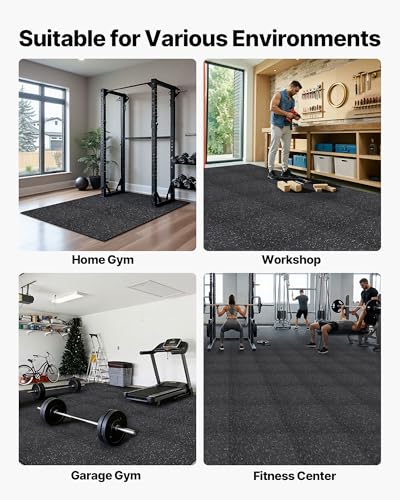VEVOR 0.56Inch 24sq.ft 6 Tiles Gym Flooring for Home Gym, Rubber Top with High Density EVA Foam, 24 x 24In Gym Floor Exercise Equipment Mats, Interlocking Gym Mats, Puzzle Workout Mats, Black & Gray | Rubber Top with High Density EVA Foam, Lightweight Gym