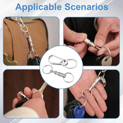 10 Pcs Quick Release Keychain and Key Rings, Stainless Steel Detachable Carabiner Clips Set with 360° Swivel Lock System, Men Women Car Keys Auto Enthusiasts Mechanics DIY Crafts Accessories (Silver)