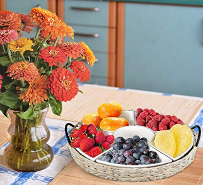 Ceramic Serving Trays, RANDEFURN Serving Platters with 6 Removable Dishes, Serving Tray for Parties, Food Tray 15.5 x 15.5 Inches, Perfect for or Chips,Whitewash - color: Whithewash