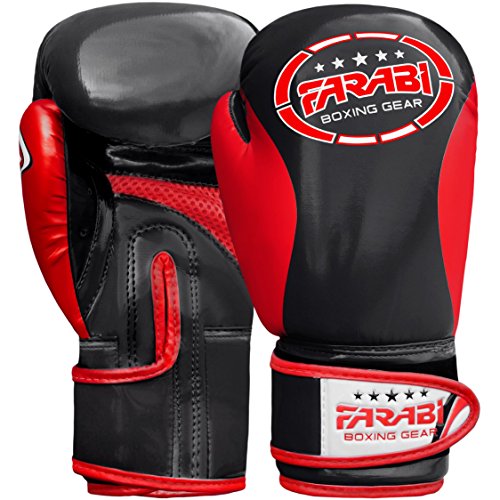 Farabi Boxing Gloves Kids Junior Muay Thai Kick Boxing Training MMA Punching Bag - color: Black Red, size: 6OZ