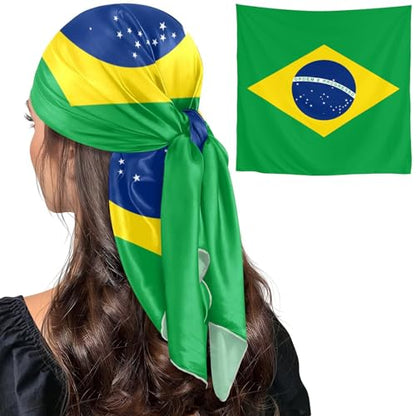 Bandana Square Head Scarf for Women Satin Hair Wrap Fashion Headband 27" - color: Brazil Flag