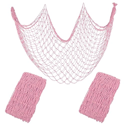 Decorative Fishing Net 80x40 Inch,YuanDe 2 Pack Large Picture Fish Net | Wall Photo Hanging Fishnet for Nautical Mermaid Pirate Ocean Themed Hawaii Beach Under The Sea Party Decoration - color: Light Pink
