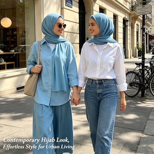 Jersey Hijab Scarf for Women,Lightweight Muslim Turban Head Scarf Modal Feel Hijab Coverings for Prayer with Clip - color: Blue