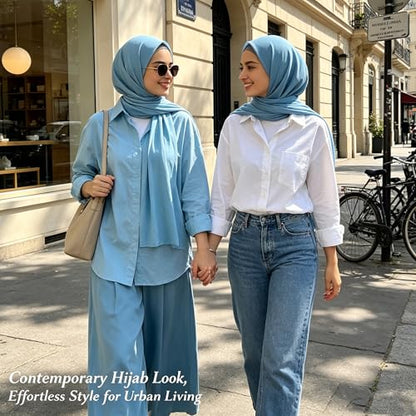 Jersey Hijab Scarf for Women,Lightweight Muslim Turban Head Scarf Modal Feel Hijab Coverings for Prayer with Clip - color: Blue