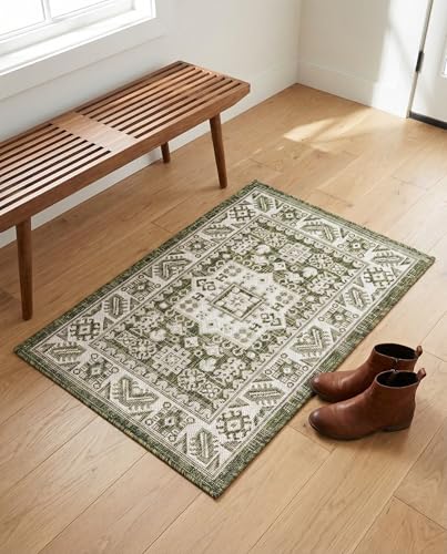 Rugs.com - Outdoor Aztec Rug – 2' x 3' 1 Green Indoor/Outdoor Rug – Washable, Stain-Resistant for Patios, Porches, and Entryways - color: Green, size: 2' x 3' (Rectangular)